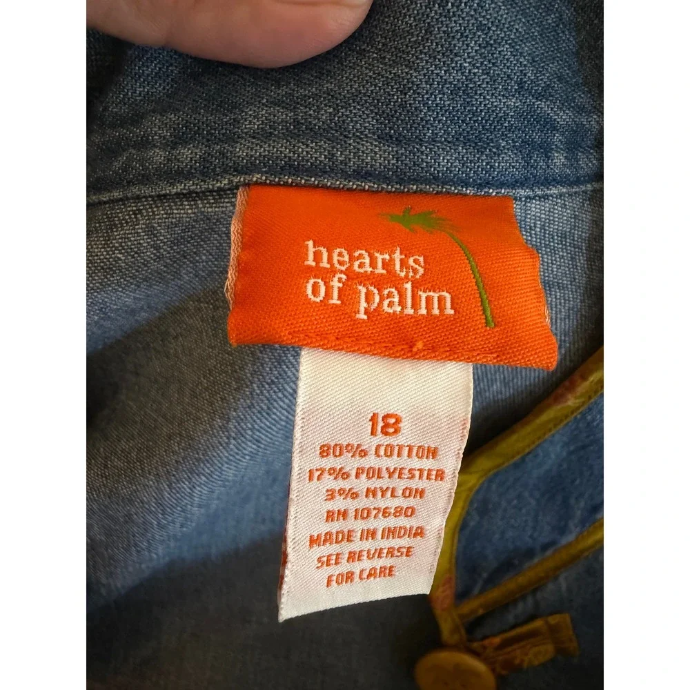 Hearts of Palm Vintage Denim‎ Mandarin Collar Jacket Embroidered Women Size 18